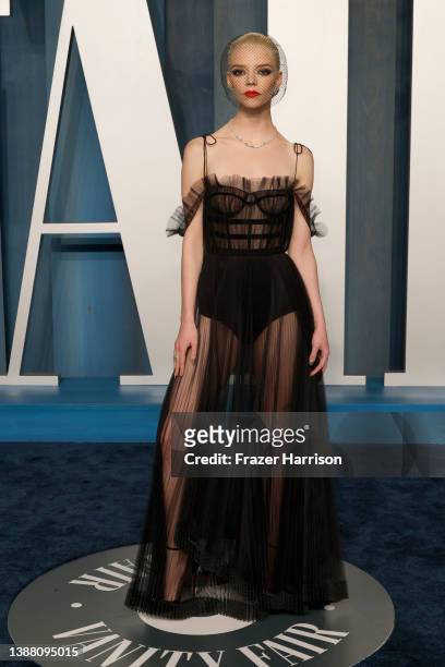 Anya Taylor-Joy attends the 2022 Vanity Fair Oscar Party hosted by Radhika Jones at Wallis Annenberg Center for the Performing Arts on March 27, 2022...