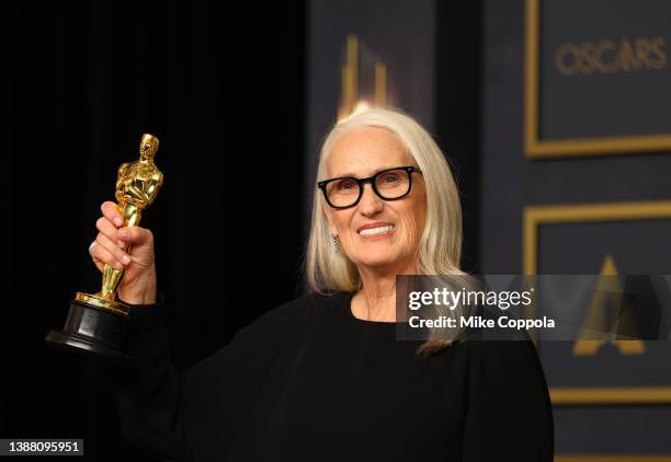 Jane Campion, winner of the Directing award for ‘The Power of the Dog’ poses in the press room during the 94th Annual Academy Awards at Dolby Theatre...