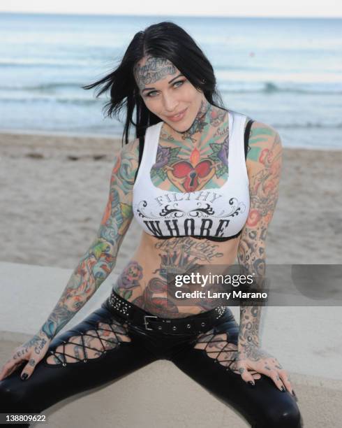 Michelle Bombshell McGee poses prior too a celebrity boxing match on February 11, 2012 in Fort Lauderdale, Florida.
