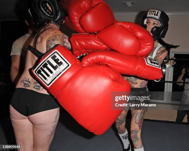 Michelle Bombshell McGee poses prior too a celebrity boxing match presented by Damon Feldman on February 11, 2012 in Fort Lauderdale, Florida.