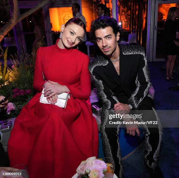 Sophie Turner and Joe Jonas attend the 2022 Vanity Fair Oscar Party hosted by Radhika Jones at Wallis Annenberg Center for the Performing Arts on...