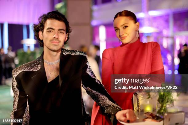 Joe Jonas and Sophie Turner attends the 2022 Vanity Fair Oscar Party hosted by Radhika Jones at Wallis Annenberg Center for the Performing Arts on...