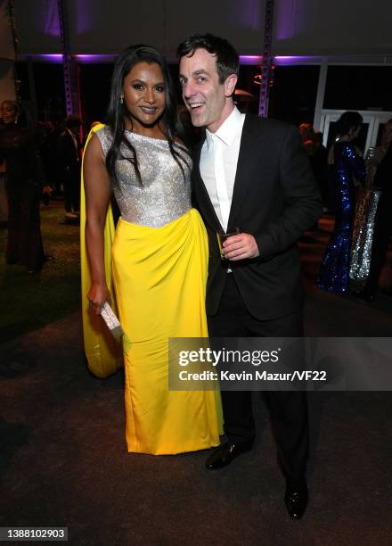 Mindy Kaling and B.J. Novak attend the 2022 Vanity Fair Oscar Party hosted by Radhika Jones at Wallis Annenberg Center for the Performing Arts on...