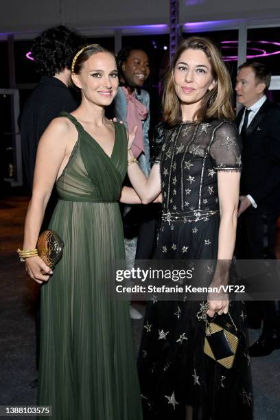 Natalie Portman and Sofia Coppola attend the 2022 Vanity Fair Oscar Party hosted by Radhika Jones at Wallis Annenberg Center for the Performing Arts...