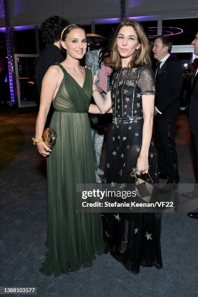 Natalie Portman and Sofia Coppola attend the 2022 Vanity Fair Oscar Party hosted by Radhika Jones at Wallis Annenberg Center for the Performing Arts...