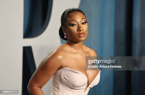 Megan Thee Stallion attends the 2022 Vanity Fair Oscar Party hosted by Radhika Jones at Wallis Annenberg Center for the Performing Arts on March 27,...