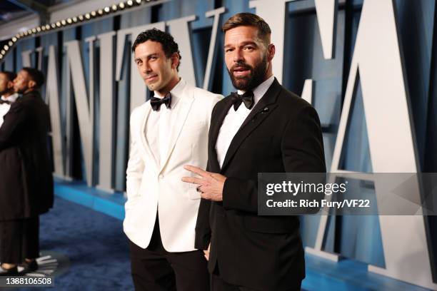 Jwan Yosef and Ricky Martin attend the 2022 Vanity Fair Oscar Party hosted by Radhika Jones at Wallis Annenberg Center for the Performing Arts on...