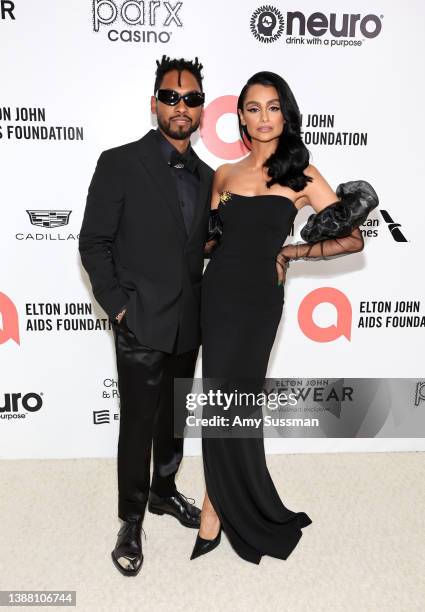 Miguel and Nazanin Mandi attend Elton John AIDS Foundation's 30th Annual Academy Awards Viewing Party on March 27, 2022 in West Hollywood, California.