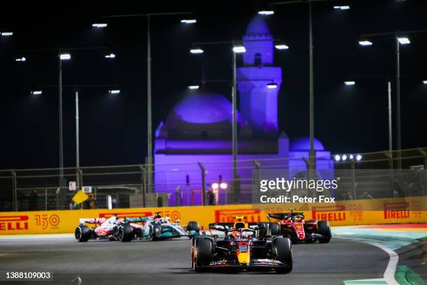 Sergio Perez of Mexico and Red Bull Racing during the F1 Grand Prix of Saudi Arabia at the Jeddah Corniche Circuit on March 27, 2022 in Jeddah, Saudi...