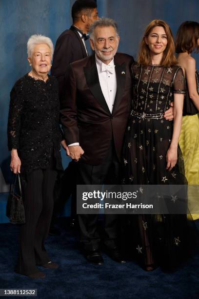 Eleanor Coppola, Francis Ford Coppola, and Sofia Coppola attend the 2022 Vanity Fair Oscar Party hosted by Radhika Jones at Wallis Annenberg Center...