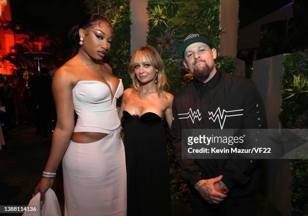 Megan Thee Stallion, Nicole Richie and Joel Madden attend the 2022 Vanity Fair Oscar Party hosted by Radhika Jones at Wallis Annenberg Center for the...