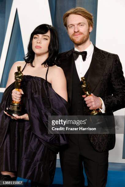 Billie Eilish and Finneas attend the 2022 Vanity Fair Oscar Party hosted by Radhika Jones at Wallis Annenberg Center for the Performing Arts on March...