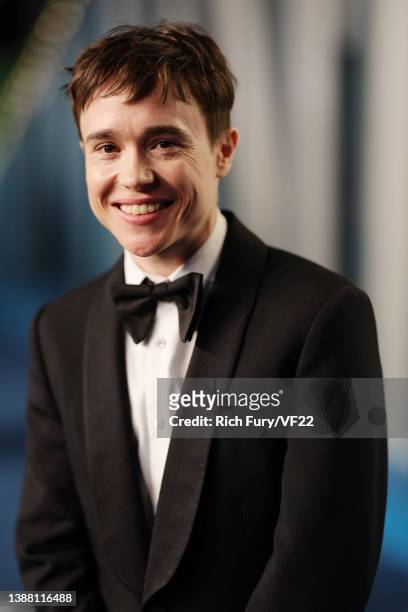 Elliot Page attends the 2022 Vanity Fair Oscar Party hosted by Radhika Jones at Wallis Annenberg Center for the Performing Arts on March 27, 2022 in...