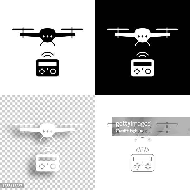 flying drone with remote control. icon for design. blank, white and black backgrounds - line icon - airplane icon transparent stock illustrations