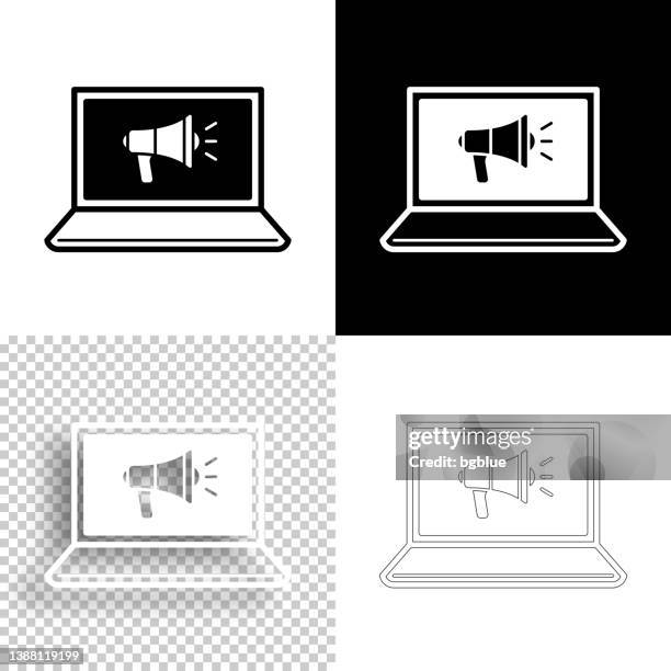 laptop with megaphone. icon for design. blank, white and black backgrounds - line icon - laptop transparent screen stock illustrations