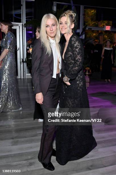 Dylan Meyer and Kristen Stewart attend the 2022 Vanity Fair Oscar Party hosted by Radhika Jones at Wallis Annenberg Center for the Performing Arts on...