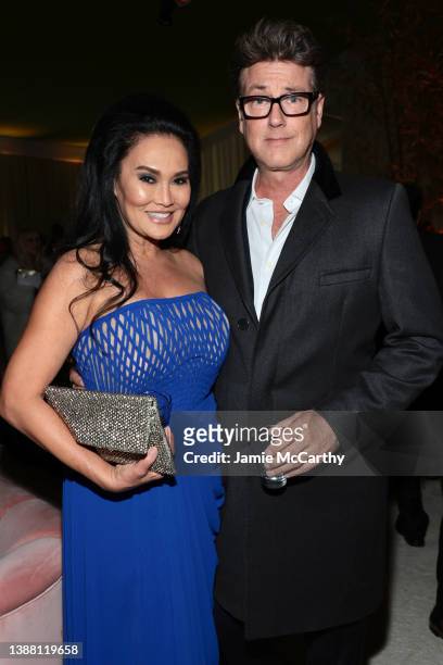 Tia Carrere and Simon Wakelin attend the Elton John AIDS Foundation's 30th Annual Academy Awards Viewing Party on March 27, 2022 in West Hollywood,...