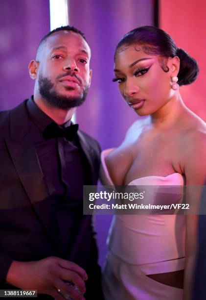 Marlon Wayans and Megan Thee Stallion attend the 2022 Vanity Fair Oscar Party hosted by Radhika Jones at Wallis Annenberg Center for the Performing...