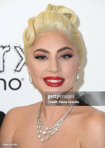 Lady Gaga arrives at the Elton John AIDS Foundation's 30th Annual Academy Awards Viewing Party on March 27, 2022 in West Hollywood, California.