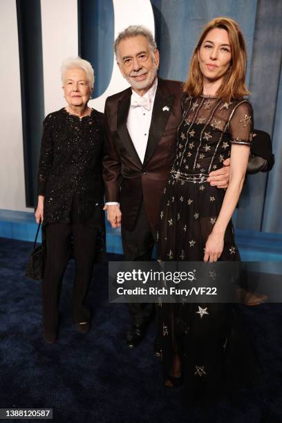 Eleanor Coppola, Francis Ford Coppola and Sofia Coppola attend the 2022 Vanity Fair Oscar Party hosted by Radhika Jones at Wallis Annenberg Center...