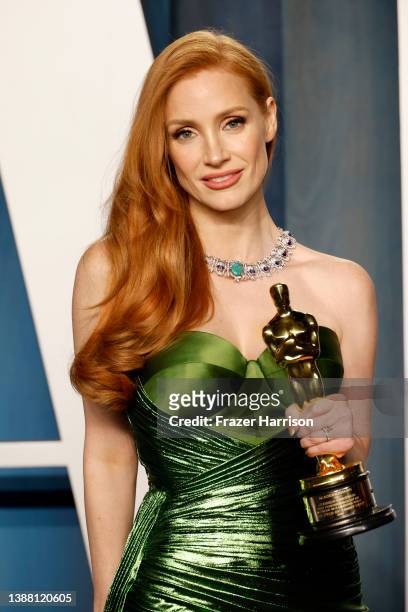 Jessica Chastain attends the 2022 Vanity Fair Oscar Party hosted by Radhika Jones at Wallis Annenberg Center for the Performing Arts on March 27,...