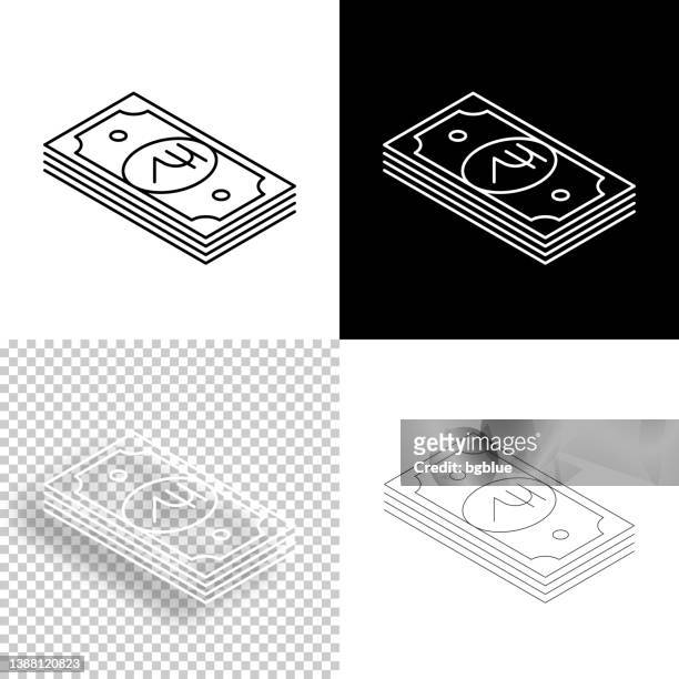 isometric indian rupee banknotes. icon for design. blank, white and black backgrounds - line icon - rupee stock illustrations