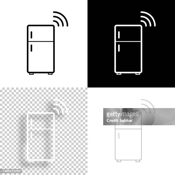 smart refrigerator. icon for design. blank, white and black backgrounds - line icon - fridge line art stock illustrations