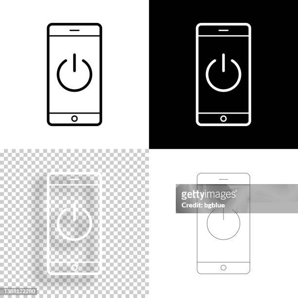 電源ボタン付きのスマートフォン。デザインのアイコン。空白、白、黒の背景 - 線アイコン - on a mobile点のイラスト素材／クリップアート素材／マンガ素材／アイコン素材