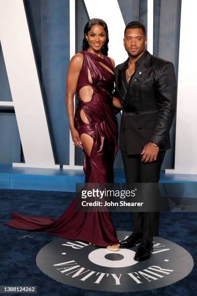 Ciara and Russell Wilson attend the 2022 Vanity Fair Oscar Party Hosted By Radhika Jones at Wallis Annenberg Center for the Performing Arts on March...