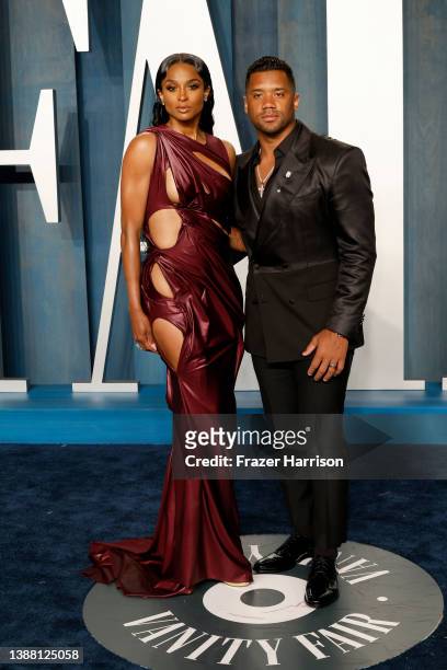 Ciara and Russell Wilson attend the 2022 Vanity Fair Oscar Party hosted by Radhika Jones at Wallis Annenberg Center for the Performing Arts on March...