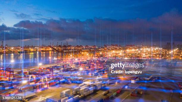 container terminal with abstract particles - weather data stock pictures, royalty-free photos & images