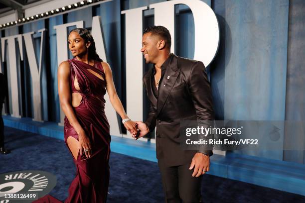 Ciara and Russell Wilson attend the 2022 Vanity Fair Oscar Party hosted by Radhika Jones at Wallis Annenberg Center for the Performing Arts on March...