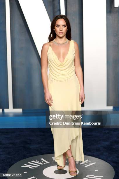 Adria Arjona attends the 2022 Vanity Fair Oscar Party hosted by Radhika Jones at Wallis Annenberg Center for the Performing Arts on March 27, 2022 in...