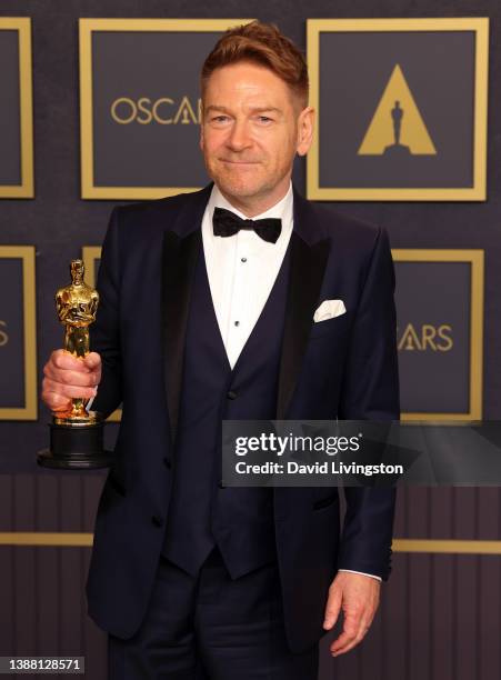 Kenneth Branagh winner of the Writing award for ‘Belfast’ poses in the press room at the 94th Annual Academy Awards at Hollywood and Highland on...