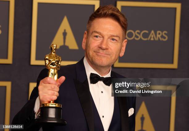 Kenneth Branagh winner of the Writing award for ‘Belfast’ poses in the press room at the 94th Annual Academy Awards at Hollywood and Highland on...
