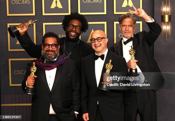 Joseph Patel, Ahmir "Questlove" Thompson, David Dinerstein and Robert Fyvolent, winners of Best Documentary Feature for "Summer of Soul ," pose in...