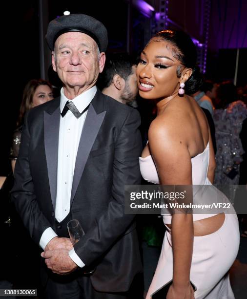 Bill Murray and Megan Thee Stallion attend the 2022 Vanity Fair Oscar Party hosted by Radhika Jones at Wallis Annenberg Center for the Performing...