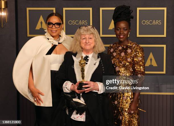 British costume designer Jenny Beavan , winner of the Oscar for Best Costume Design for “Cruella,” with American costume designer Ruth E. Carter and...
