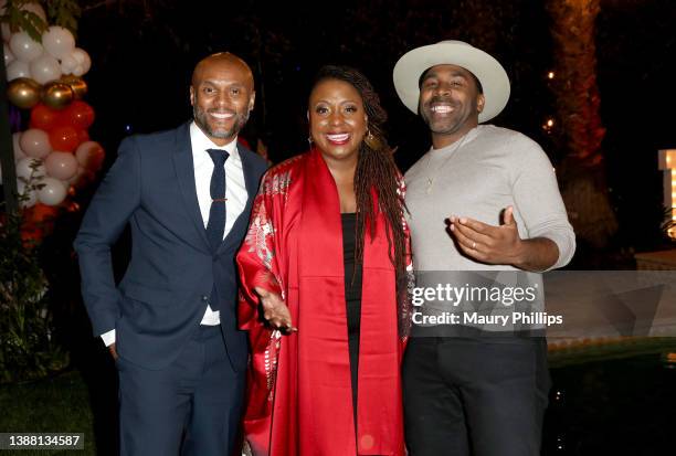 Kenny Lattimore, Ledisi and Major attend Ledisi's 50th Birthday Party on March 27, 2022 in Encino, California.