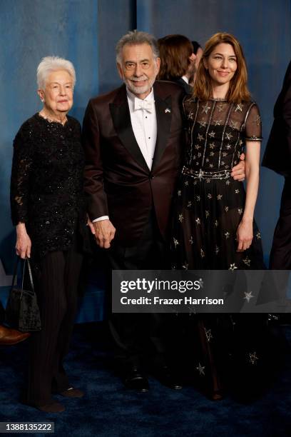 Eleanor Coppola, Francis Ford Coppola, and Sofia Coppola attend the 2022 Vanity Fair Oscar Party hosted by Radhika Jones at Wallis Annenberg Center...