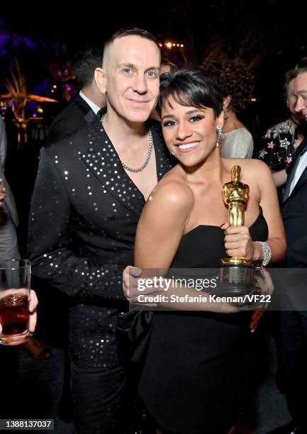 Jeremy Scott and Ariana DeBose attend the 2022 Vanity Fair Oscar Party hosted by Radhika Jones at Wallis Annenberg Center for the Performing Arts on...