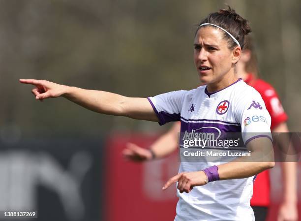 Veronica Boquete of ACF Fiorentina gestures during the Women Serie A match between AC Milan and ACF Fiorentina at Campo Sportivo Vismara on March 27,...