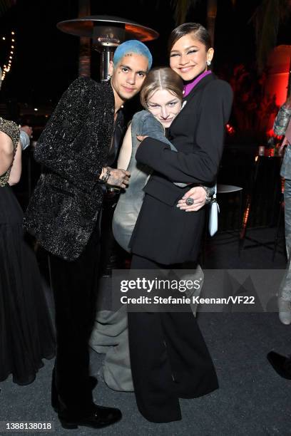 Dominic Fike, Hunter Schafer and Zendaya attend the 2022 Vanity Fair Oscar Party hosted by Radhika Jones at Wallis Annenberg Center for the...