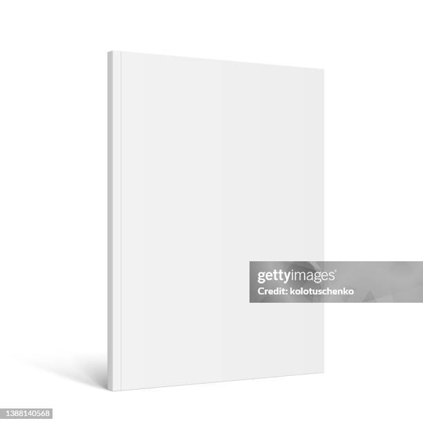 vector realistic standing 3d magazine mockup with white blank cover - white background stock illustrations