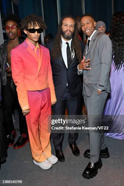 Jaden Smith, Franklin Leonard and Lena Waithe attend the 2022 Vanity Fair Oscar Party hosted by Radhika Jones at Wallis Annenberg Center for the...