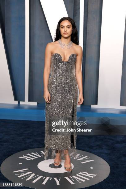 Camila Mendes attends the 2022 Vanity Fair Oscar Party Hosted By Radhika Jones at Wallis Annenberg Center for the Performing Arts on March 27, 2022...