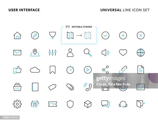 ilustrações, clipart, desenhos animados e ícones de interface de usuário universal two color line icon set com traçado editável. os ícones são adequados para web page, app móvel, interface do usuário, ux e design gui. - genérico