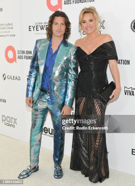 Asher Monroe and Diana Jenkins attend Elton John AIDS Foundation's 30th Annual Academy Awards Viewing Party on March 27, 2022 in West Hollywood,...
