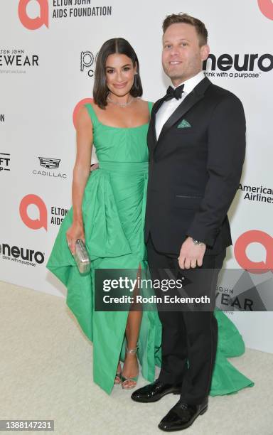 Lea Michele and Zandy Reich attend Elton John AIDS Foundation's 30th Annual Academy Awards Viewing Party on March 27, 2022 in West Hollywood,...