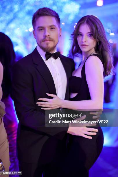 Dylan Sprouse and Barbara Palvin attend the 2022 Vanity Fair Oscar Party hosted by Radhika Jones at Wallis Annenberg Center for the Performing Arts...